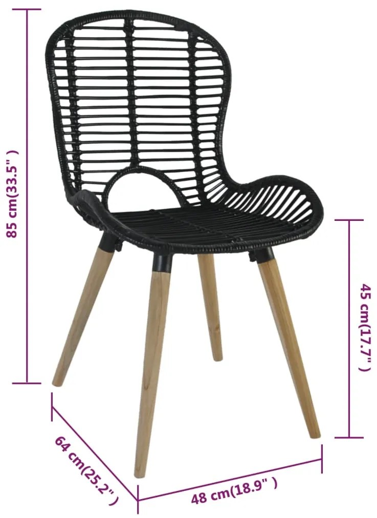 vidaXL Καρέκλες Τραπεζαρίας 2 τεμ. Μαύρες από Γνήσιο Ρατάν