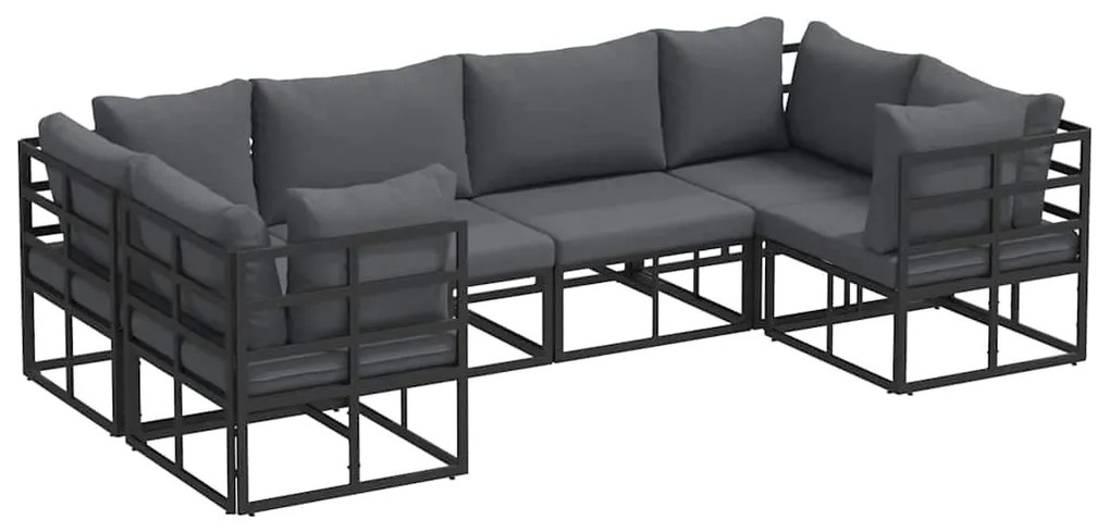 vidaXL Σετ Καναπέ Κήπου με μαξιλάρι 6 pcs Μαύρο Αλουμίνιο