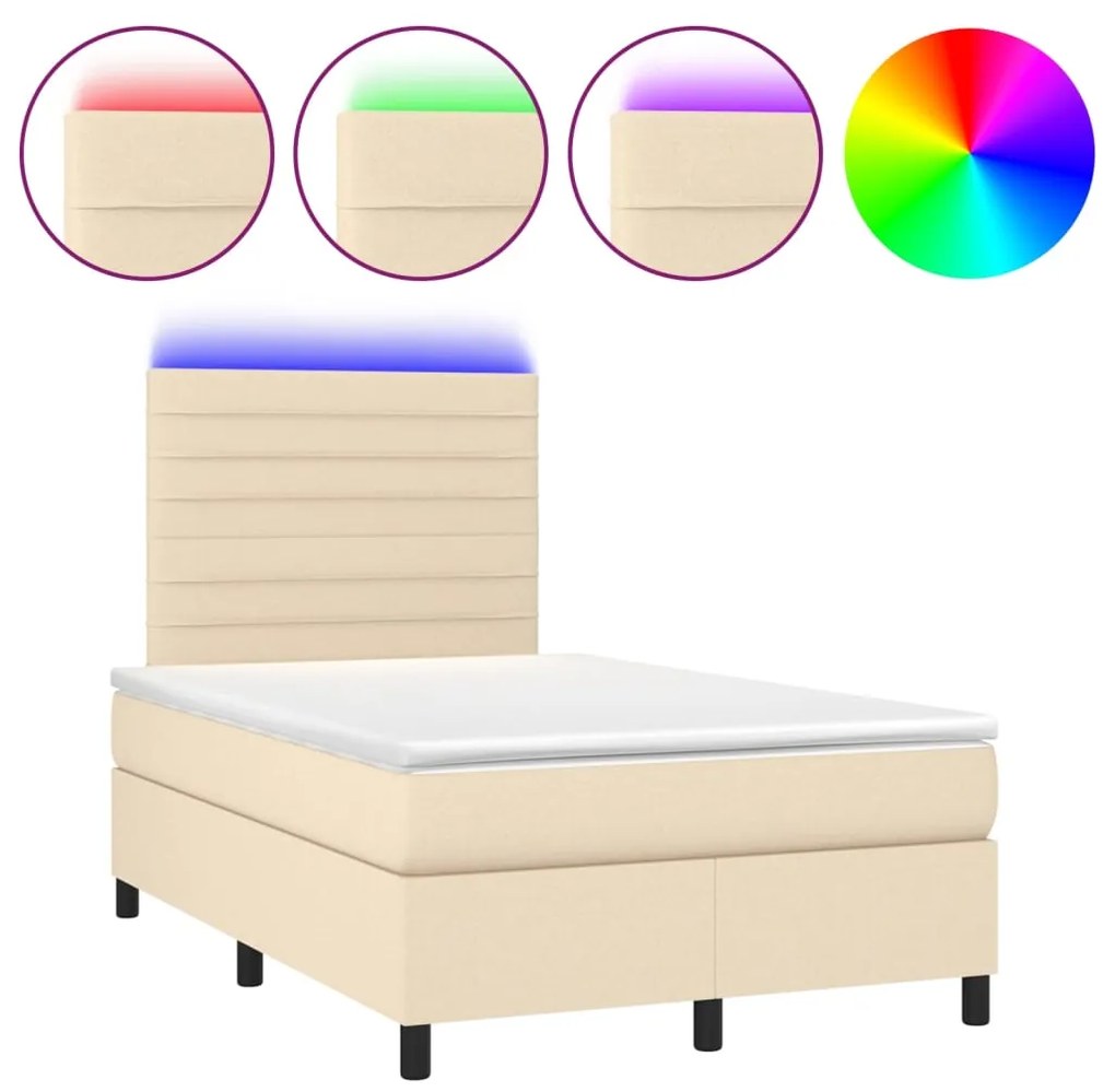 ΚΡΕΒΑΤΙ BOXSPRING ΜΕ ΣΤΡΩΜΑ &amp; LED ΚΡΕΜ 120X200 ΕΚ. ΥΦΑΣΜΑΤΙΝΟ 3134946