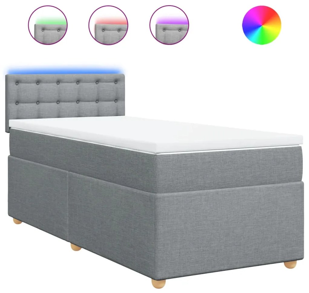 vidaXL Κρεβάτι Boxspring με Στρώμα Ανοιχτό Γκρι 90x190 εκ. Υφασμάτινο