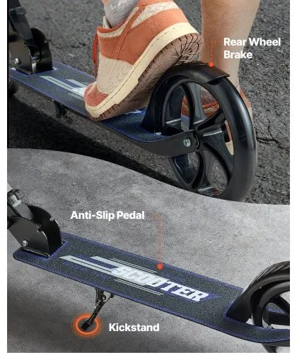 VEVOR Kick Scooter for Kids Ages 8+, Teens &amp; Adults, 2-Wheel Toddler Scooter with Adjustable Height Handlebar, Wide Anti-Slip Deck, Foldable Lightweight for Boys &amp; Girls up to 99.8 kg, Black + Purple