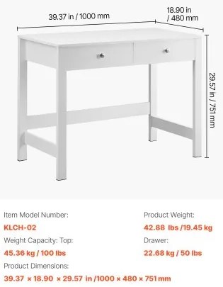 VEVOR Small Desk with Drawers Kids Desk for Bedroom Simple Study Table White