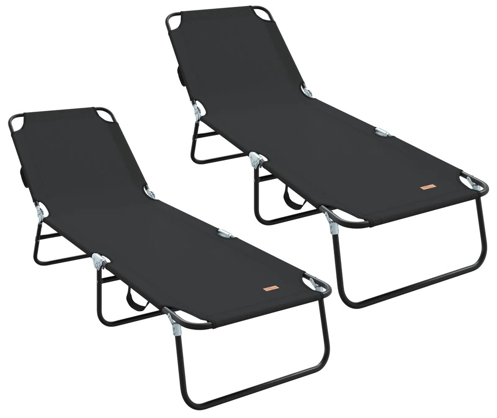 vidaXL Πτυσσόμενη ξαπλώστρα 2 pcs Μαύρο 56 x 189 x 87 εκ. ύφασμα