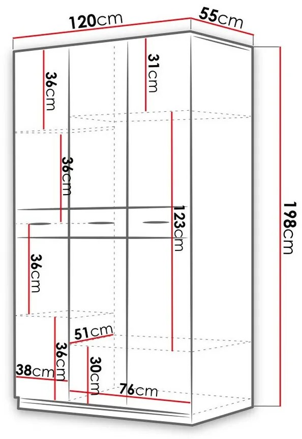 Ντουλάπα Nashville A107, Γυαλιστερό λευκό, Άσπρο, Γυαλιστερό ροζ, 198x120x55cm, 106 kg, Πόρτες ντουλάπας: Με μεντεσέδες, Αριθμός ραφιών: 6