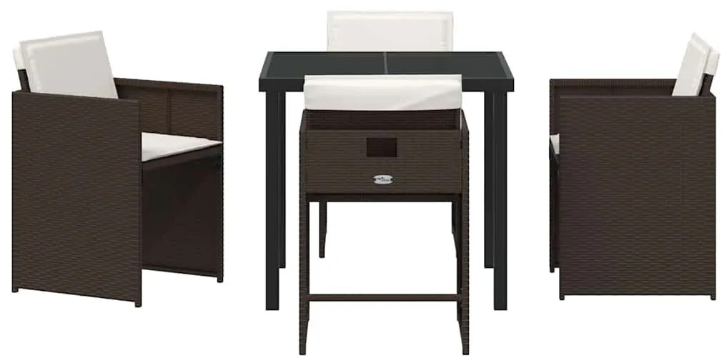 vidaXL Σέτ φαγητού για κήπο με μαξιλάρι 5 pcs Καφέ συνθετικό ρατάν