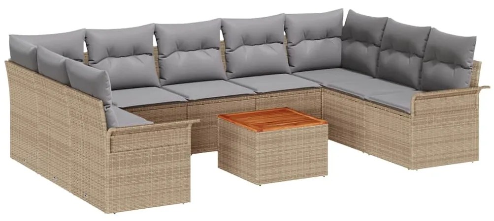 vidaXL Σετ Καναπέ Κήπου 10 pcs Μπεζ Πολυ ράταν