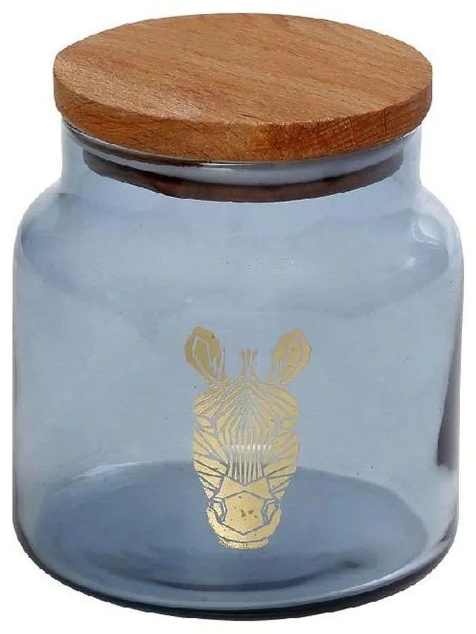 Βάζο Αποθήκευσης Με Καπάκι Jungle Zebra RAB627 635ml Φ10x11cm Blue Espiel Wood, Glass