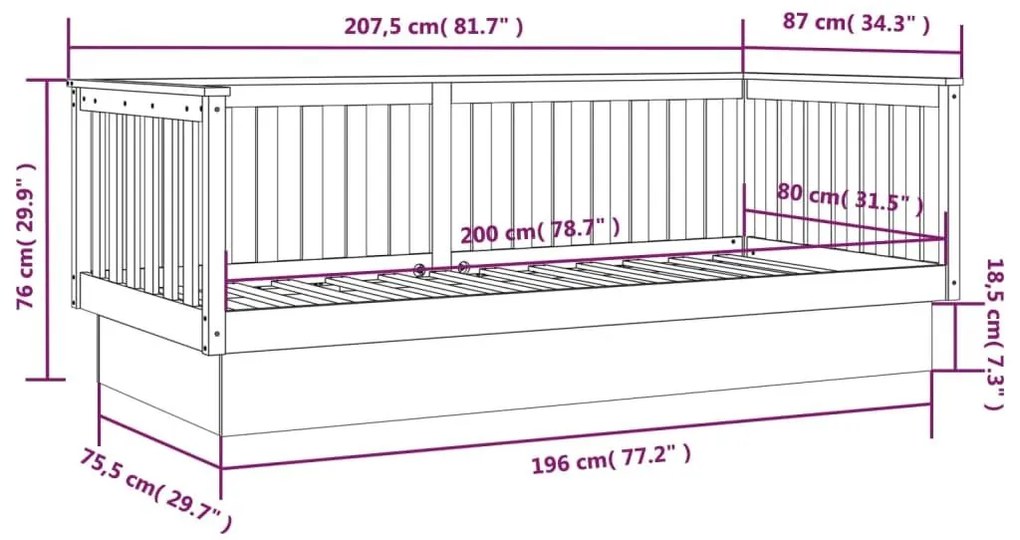 Καναπές Κρεβάτι Γκρι 80 x 200 εκ. από Μασίφ Ξύλο Πεύκου - Γκρι