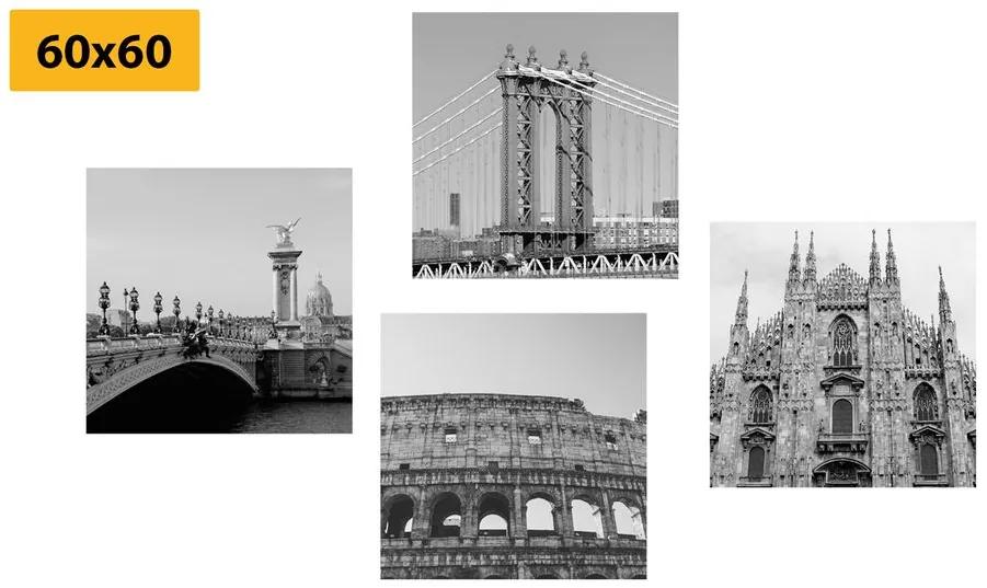 Σετ εικόνων πόλεων σε μαύρο & άσπρο - 4x 40x40