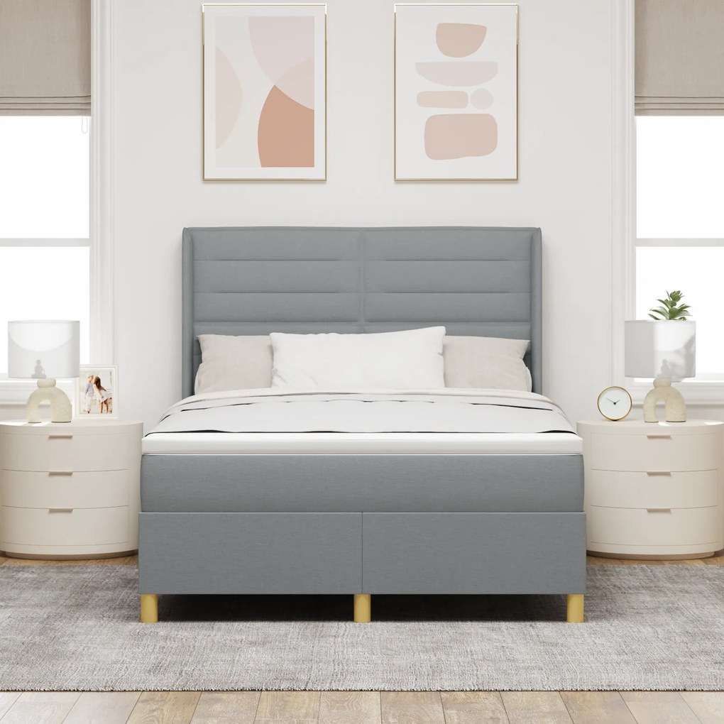 vidaXL κρεβάτι Box Spring με στρώμα & LED Γκρίζο 140x200 εκ. ύφασμα