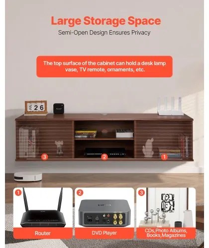 VEVOR Floating TV Stand 60&quot; Entertainment Center Adjustable Shelf &amp; Sliding Door