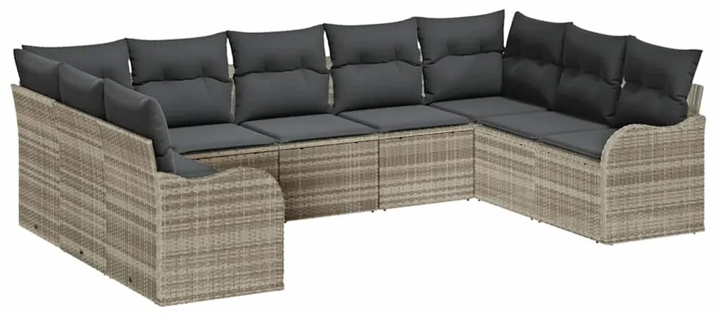 vidaXL Σετ Καναπέ Κήπου με μαξιλάρι 9 pcs Ανοιχτό γκρι Πολυ ράταν