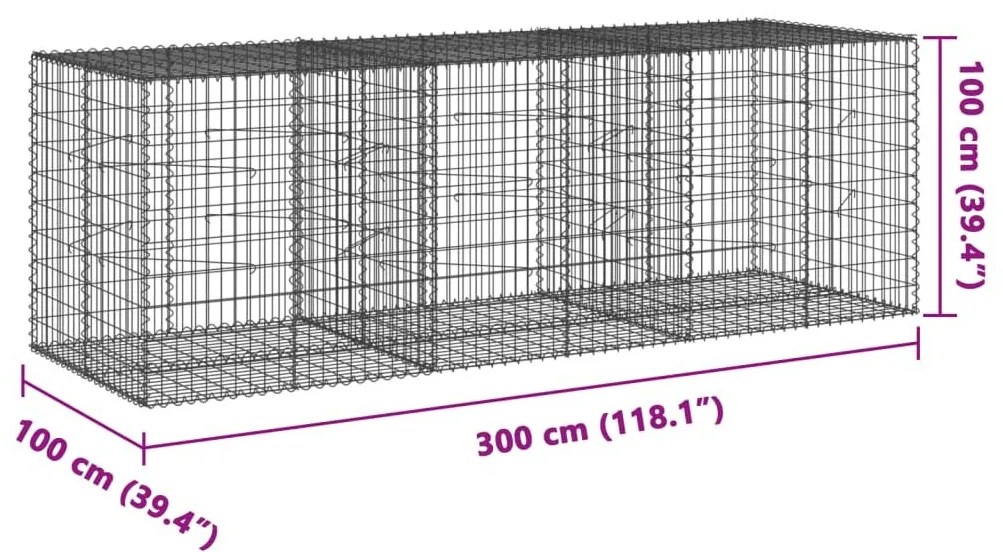 Συρματοκιβώτιο με Κάλυμμα 300x100x100εκ από Γαλβανισμένο Χάλυβα - Ασήμι