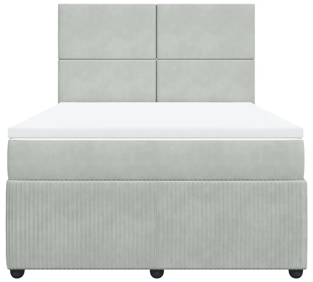 Κρεβάτι Boxspring με Στρώμα Ανοιχτό Γκρι 140x190 εκ. Βελούδινο - Γκρι