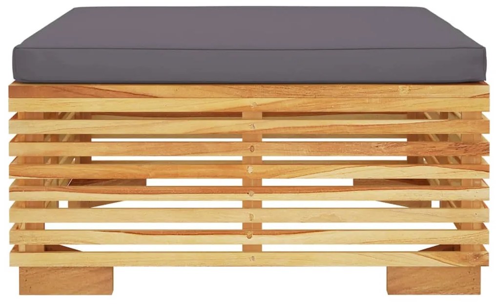 vidaXL Υποπόδιο Κήπου από Μασίφ Ξύλο Teak με Σκούρο Γκρι Μαξιλάρι