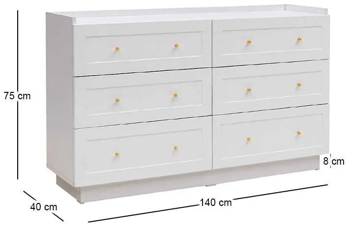 Συρταριέρα Henry Megapap χρώμα λευκό 140x40x75εκ.