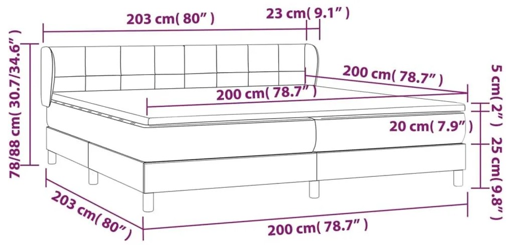 Κρεβάτι Boxspring με Στρώμα Σκούρο Γκρι 200x200 εκ. Βελούδινο - Γκρι