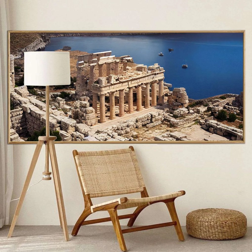 Πίνακας σε Plexiglass με Θέμα &#8220;Ερείπια της Ακρόπολης της Λίνδου στην Ρόδο&#8221; σε ξύλινη Κορνίζα - 80cmx50cm
