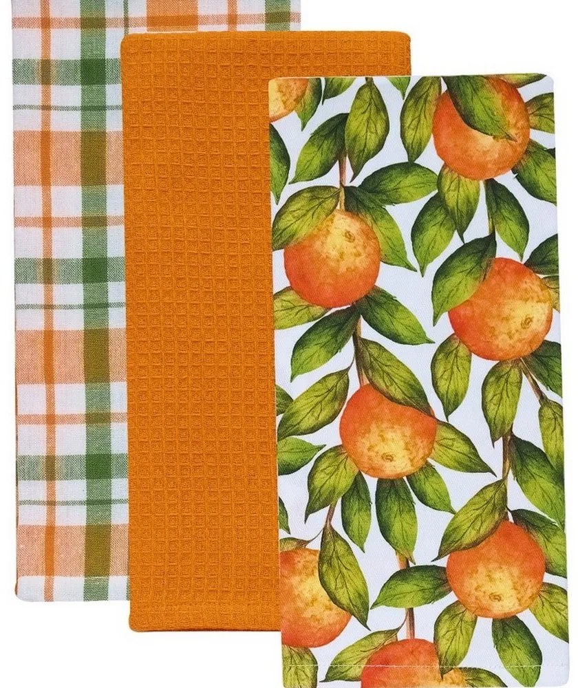 Πετσέτες Κουζίνας Fazzy 251 (Σετ 3τμχ) Green-Orange Kentia 40x60cm 100% Βαμβάκι