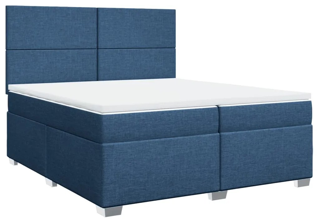 vidaXL Κρεβάτι Boxspring με Στρώμα Μπλε 200x200 εκ. Υφασμάτινο