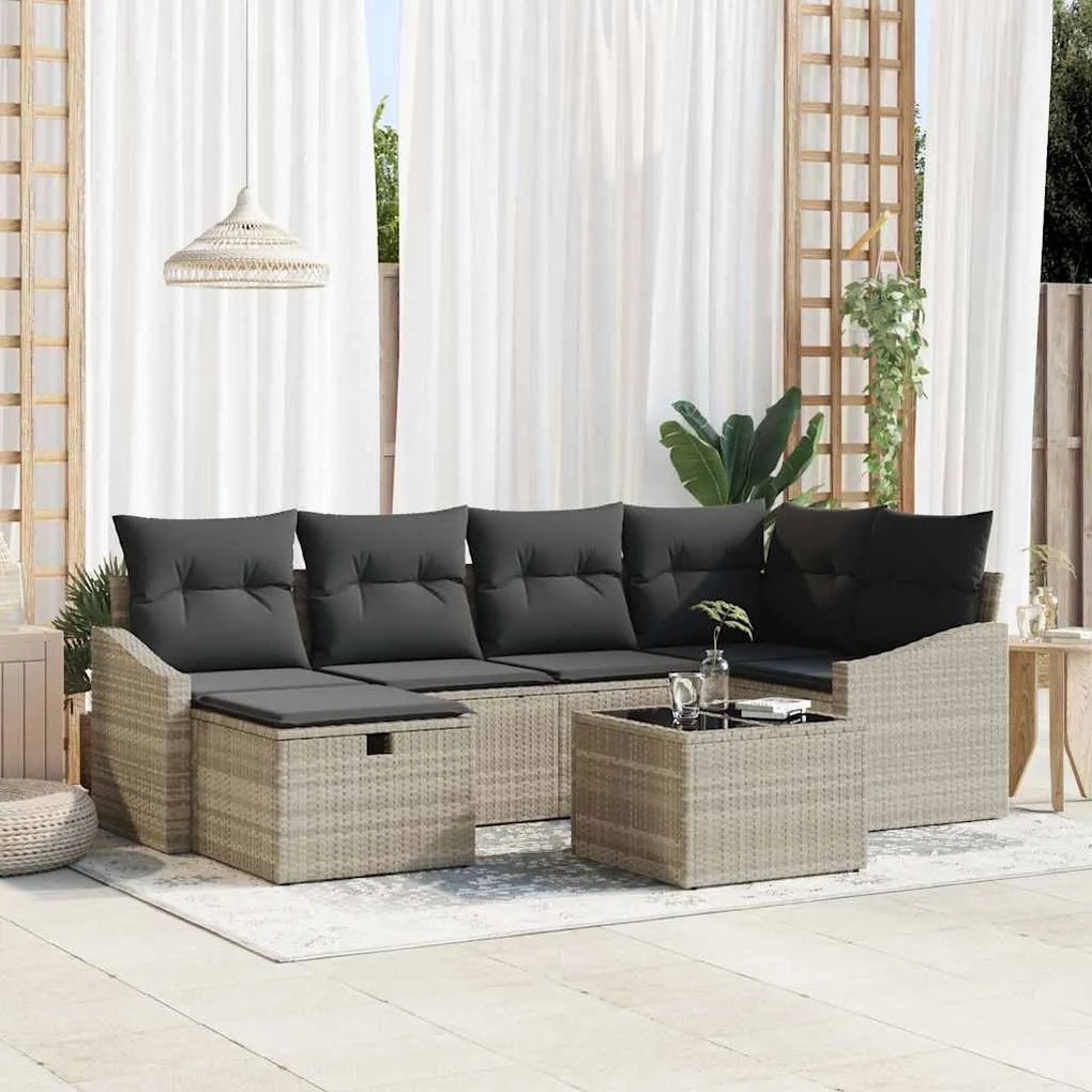 vidaXL Σετ Καναπέ Κήπου 7 pcs Ανοιχτό γκρι 55 x 62 x 69 εκ Πολυ ράταν