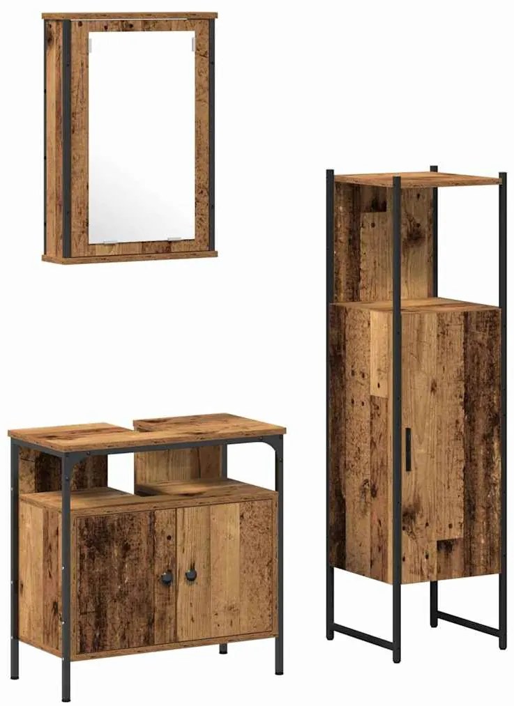 vidaXL Σετ Επίπλων Μπάνιου με πόρτα 3 pcs Καφέ 33 x 33 x 120.5 εκ.