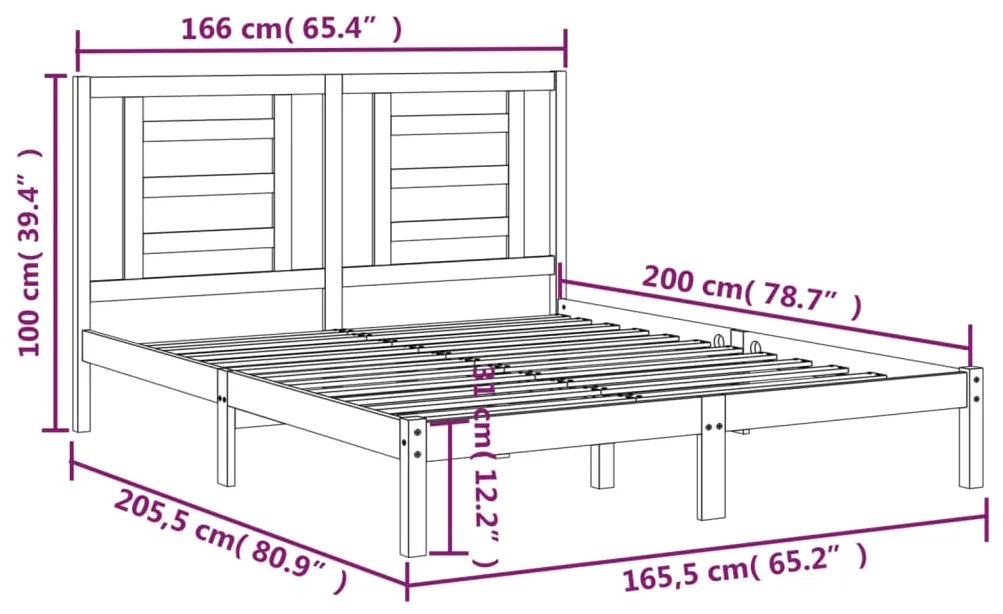 vidaXL Πλαίσιο Κρεβατιού 160 x 200 εκ. από Μασίφ Ξύλο Πεύκου