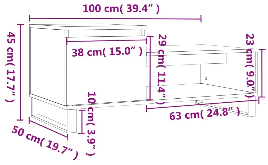 Τραπεζάκι Σαλονιού Μαύρο 100x50x45 εκ. Επεξεργασμένο Ξύλο - Μαύρο