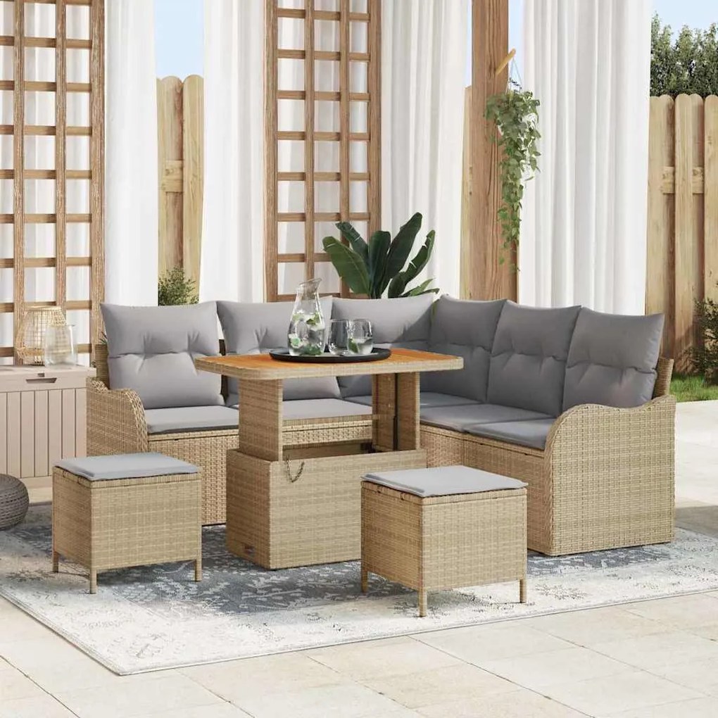 vidaXL Σετ Καναπέ Κήπου 8 pcs Μπεζ, Ανοιχτό Γκρι 90 x 55 x 71 cm