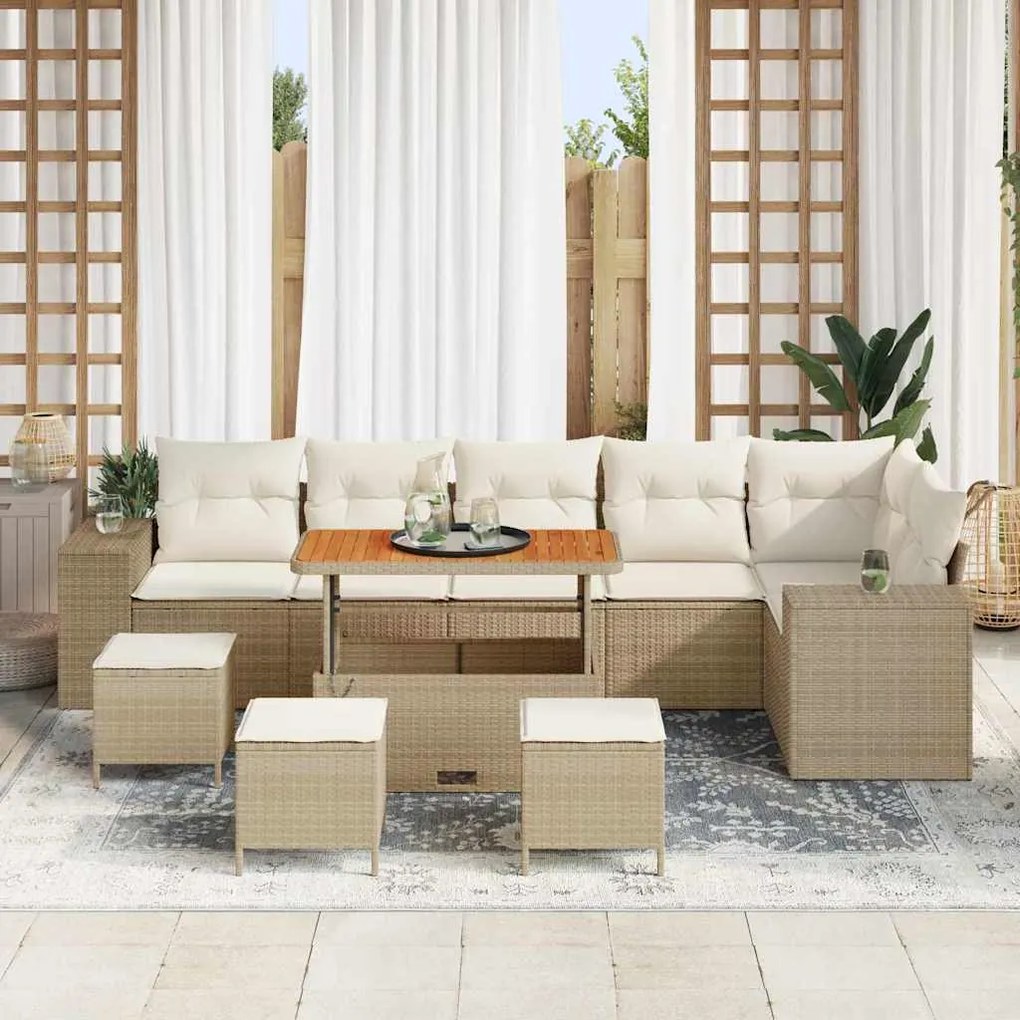 vidaXL Σετ Καναπέ Κήπου 10 pcs Μπεζ συνθετικό ρατάν