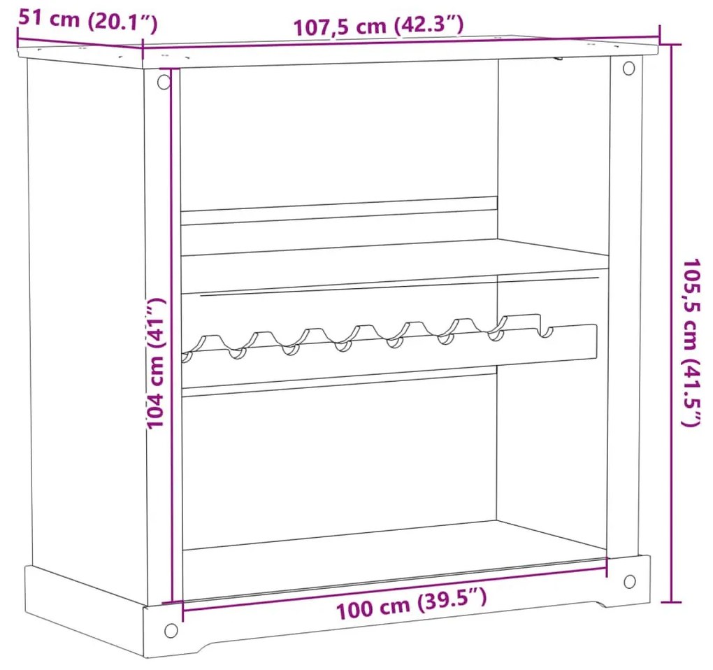 Κάβα Κρασιών Corona 107,5x51x105,5 εκ. από Μασίφ Ξύλο Πεύκου - Καφέ