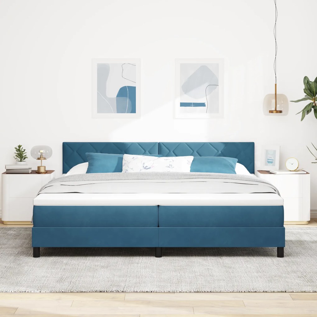 vidaXL Κρεβάτι Box Spring με Στρώμα Σκούρο Μπλέ 200x200 εκ Βελούδο