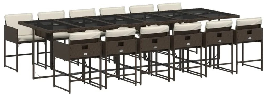 vidaXL Σετ Τραπεζαρίας Κήπου 13 τεμ. Καφέ από Συνθ. Ρατάν με Μαξιλάρια