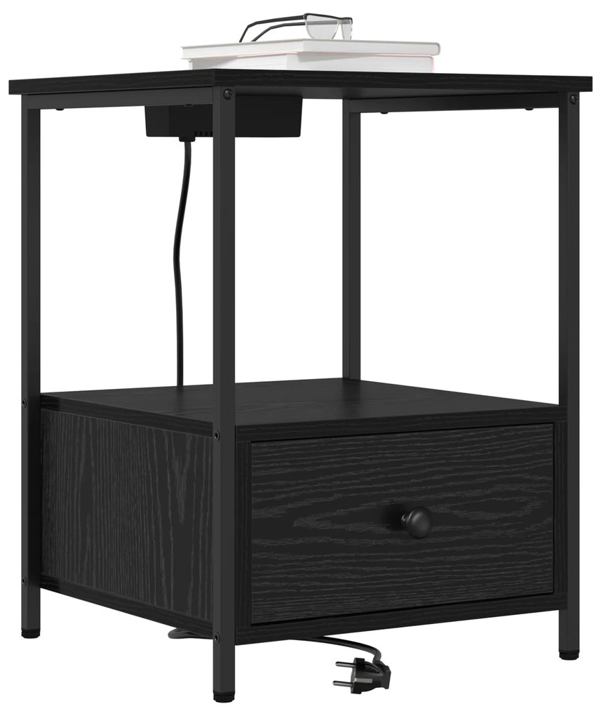 vidaXL Κομοδίνο με Σταθμό Φόρτισης 2 pcs Μαύρη δρυς Επεξεργασμένο ξύλο