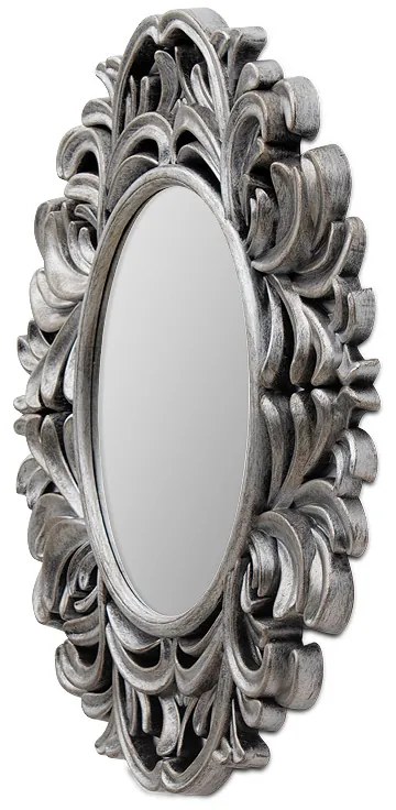 Kαθρέφτης τοίχου οβάλ πλαστικός σε χρώμα σκούρο ασημί 75x65