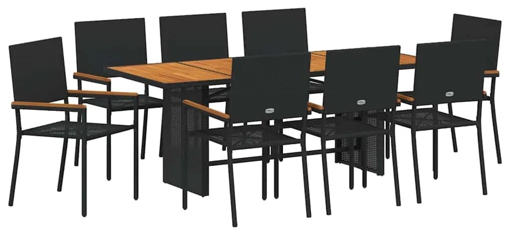 vidaXL Σετ εξωτερικής τραπεζαρίας 9 τεμαχίων , Μαύρο Πολυ Ράτταν
