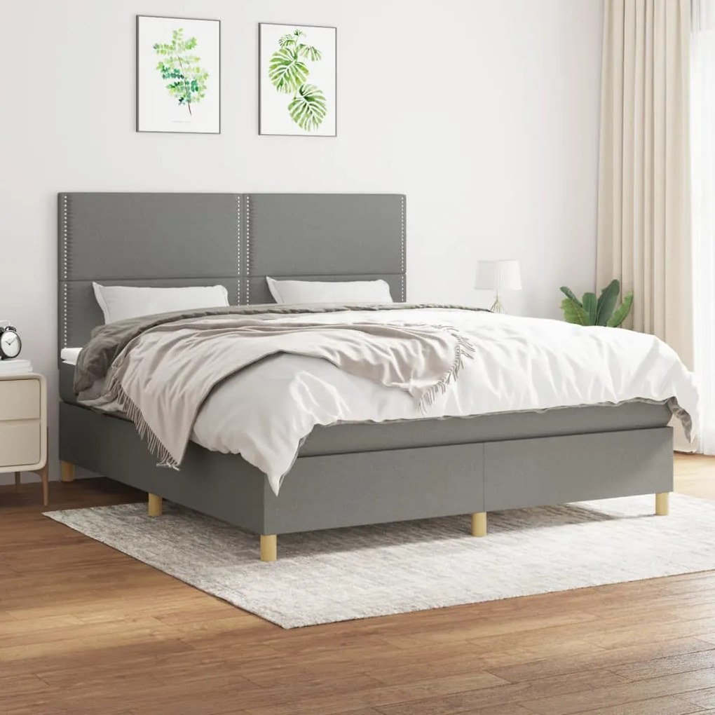 Κρεβάτι Boxspring με Στρώμα Σκούρο Γκρι 180x200 εκ Υφασμάτιν