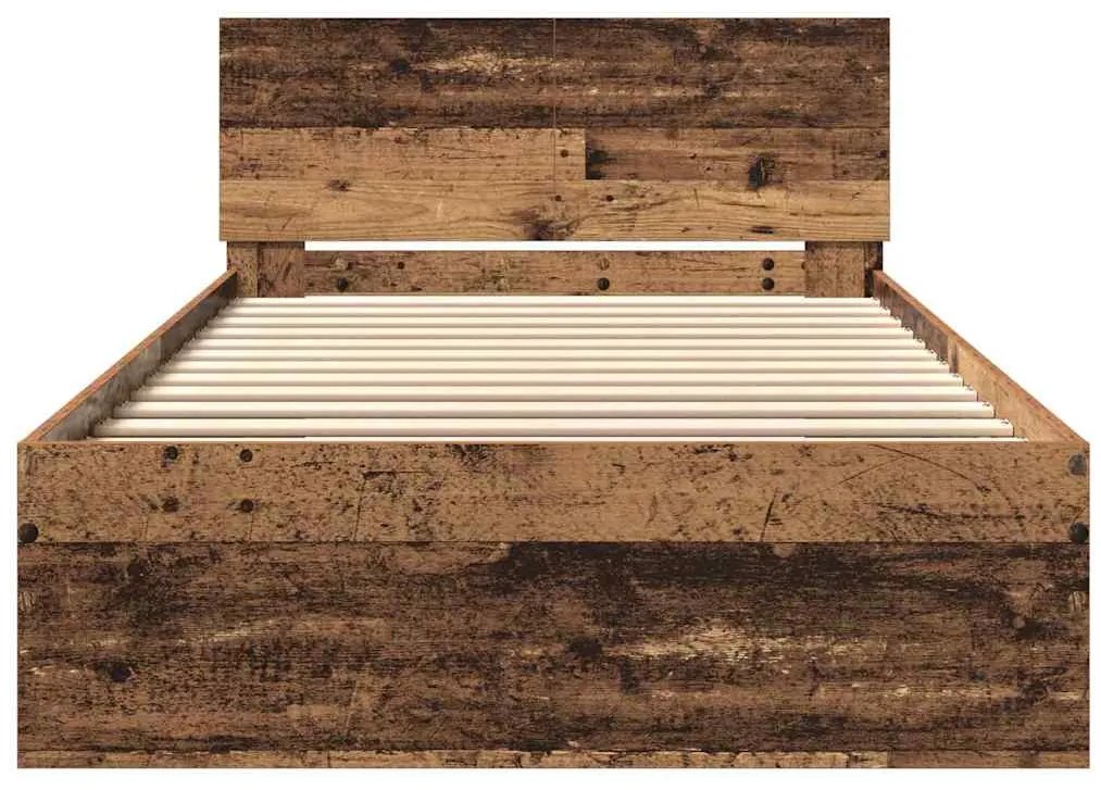 vidaXL Σκελετός Κρεβατιού με κεφαλάρι Παλιό Ξύλο 203 x 185 x 70 εκ