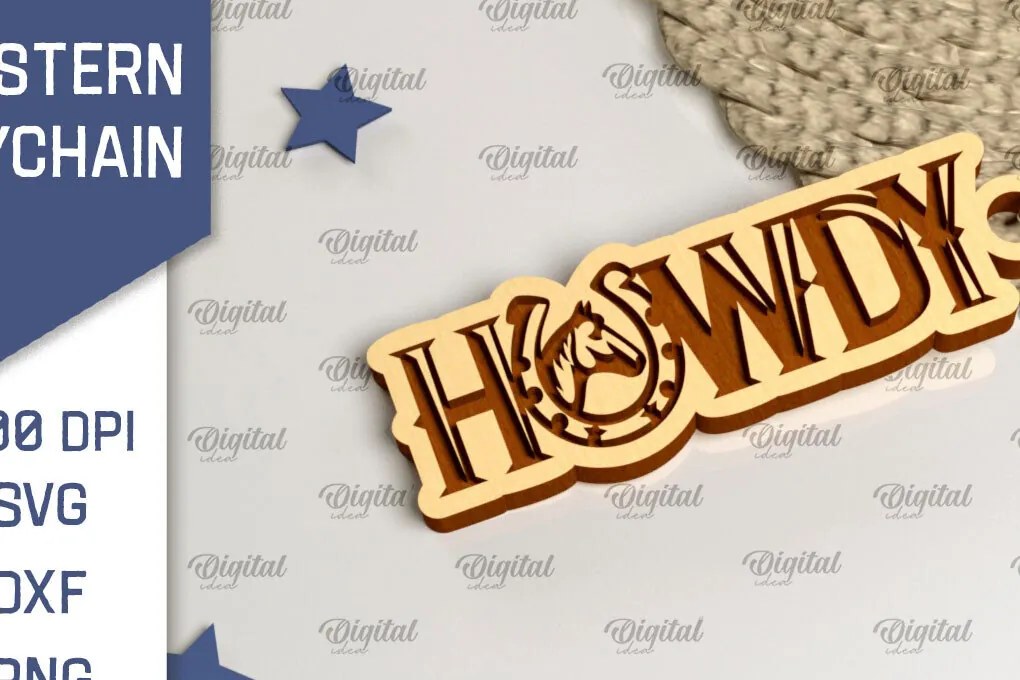 Intra απο ξύλο plywood 3mm-4mm πάχος - Cowboy Western Keychain Laser Cut Δίασταση 4x4 cm INTRAFABR-99200394