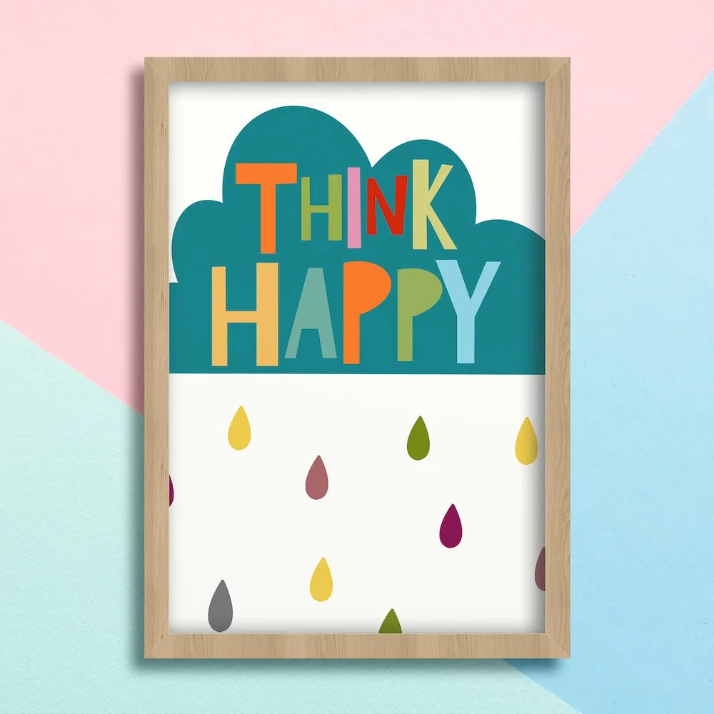 Παιδικό Πόστερ Συννεφάκι Think Happy KD98 21x30cm Εκτύπωση Πόστερ (χωρίς κάδρο)