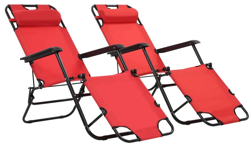 vidaXL Ξαπλώστρες Πτυσσόμενες με Υποπόδια 2 τεμ. Κόκκινες Ατσάλινες