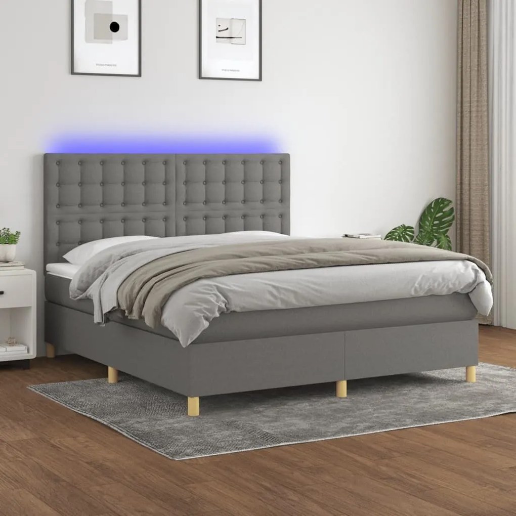 ΚΡΕΒΑΤΙ BOXSPRING ΜΕ ΣΤΡΩΜΑ &amp; LED ΣΚ.ΓΚΡΙ 180X200 ΕΚ ΥΦΑΣΜΑΤΙΝΟ 3135774