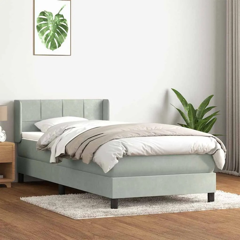 Κρεβάτι Boxspring με Στρώμα Ανοιχτό Γκρι 80x210 εκ. Βελούδινο - Γκρι