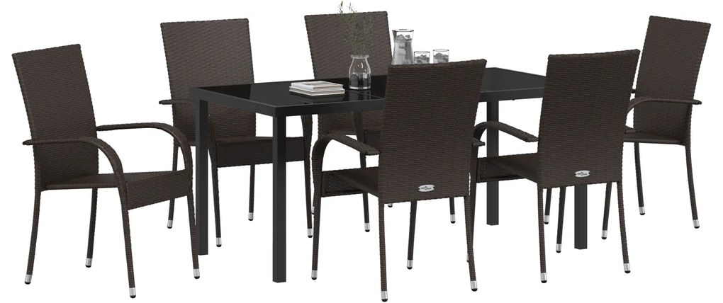 vidaXL Σέτ φαγητού για κήπο 7 pcs Καστανό Ράτα PE