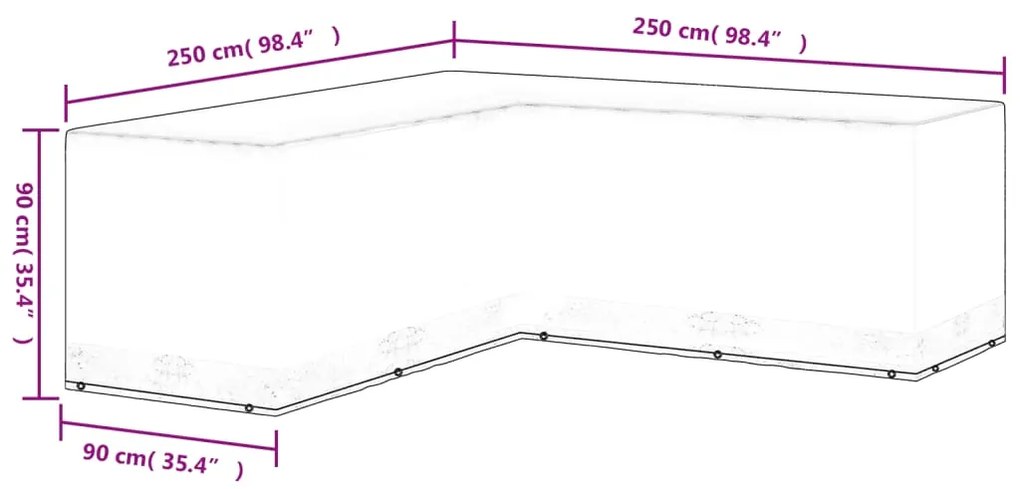 Κάλυμμα Επίπλων Κήπου σε Σχήμα L με 8 Κρίκους 250 x 250 x 90εκ. - Μαύρο