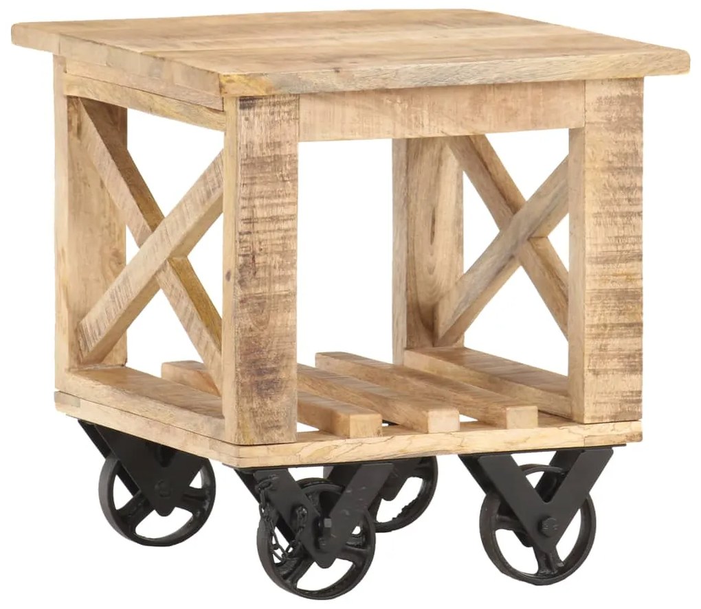vidaXL Βοηθητικό Τραπέζι με Ρόδες 40x40x42 εκ. Ακατέργαστο Ξύλο Μάνγκο