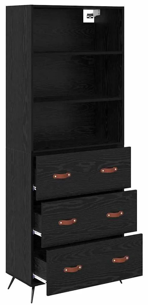 vidaXL Highboard Μαύρη δρυς 69,5 x 34 x 180 εκ. Επεξεργασμένο ξύλο