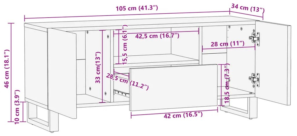 ΈΠΙΠΛΟ ΤΗΛΕΟΡΑΣΗΣ 100X34X46 ΕΚ. ΑΠΟ ΜΑΣΙΦ ΞΥΛΟ ΜΑΝΓΚΟ 377507