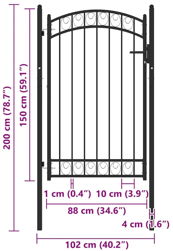 vidaXL Καγκελόπορτα με Αψιδωτή Κορυφή Μαύρη 100 x 150 εκ. από Ατσάλι