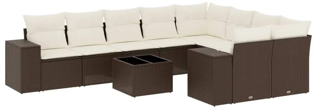 vidaXL Σαλόνι Κήπου 10 Τεμαχίων Καφέ από Συνθετικό Ρατάν με Μαξιλάρια